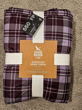 Eddie Bauer Purple Plaid Down Throw